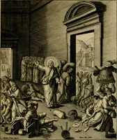 An illustration from Adnotationes et meditationes in Evangelia qvae in sacrosancto Missae sacrificio toto anno legvntur : cum Evangeliorvm concordantia historiae integritati sufficienti : accessit & index historiam ipsam euangelicam in ordinem temporis vitae Christi distribuens (1595)