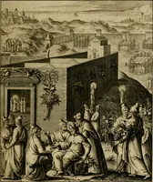 An illustration from Adnotationes et meditationes in Evangelia qvae in sacrosancto Missae sacrificio toto anno legvntur : cum Evangeliorvm concordantia historiae integritati sufficienti : accessit & index historiam ipsam euangelicam in ordinem temporis vitae Christi distribuens (1595)