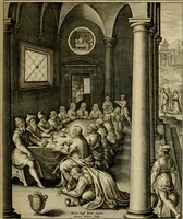 An illustration from Adnotationes et meditationes in Evangelia qvae in sacrosancto Missae sacrificio toto anno legvntur : cum Evangeliorvm concordantia historiae integritati sufficienti : accessit & index historiam ipsam euangelicam in ordinem temporis vitae Christi distribuens (1595)
