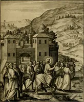 An illustration from Adnotationes et meditationes in Evangelia qvae in sacrosancto Missae sacrificio toto anno legvntur : cum Evangeliorvm concordantia historiae integritati sufficienti : accessit & index historiam ipsam euangelicam in ordinem temporis vitae Christi distribuens (1595)