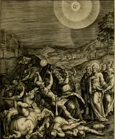 An illustration from Adnotationes et meditationes in Evangelia qvae in sacrosancto Missae sacrificio toto anno legvntur : cum Evangeliorvm concordantia historiae integritati sufficienti : accessit & index historiam ipsam euangelicam in ordinem temporis vitae Christi distribuens (1595)