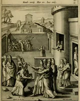 An illustration from Adnotationes et meditationes in Evangelia qvae in sacrosancto Missae sacrificio toto anno legvntur : cum Evangeliorvm concordantia historiae integritati sufficienti : accessit & index historiam ipsam euangelicam in ordinem temporis vitae Christi distribuens (1595)
