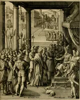 An illustration from Adnotationes et meditationes in Evangelia qvae in sacrosancto Missae sacrificio toto anno legvntur : cum Evangeliorvm concordantia historiae integritati sufficienti : accessit & index historiam ipsam euangelicam in ordinem temporis vitae Christi distribuens (1595)