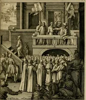 An illustration from Adnotationes et meditationes in Evangelia qvae in sacrosancto Missae sacrificio toto anno legvntur : cum Evangeliorvm concordantia historiae integritati sufficienti : accessit & index historiam ipsam euangelicam in ordinem temporis vitae Christi distribuens (1595)