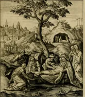 An illustration from Adnotationes et meditationes in Evangelia qvae in sacrosancto Missae sacrificio toto anno legvntur : cum Evangeliorvm concordantia historiae integritati sufficienti : accessit & index historiam ipsam euangelicam in ordinem temporis vitae Christi distribuens (1595)
