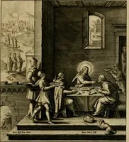 An illustration from Adnotationes et meditationes in Evangelia qvae in sacrosancto Missae sacrificio toto anno legvntur : cum Evangeliorvm concordantia historiae integritati sufficienti : accessit & index historiam ipsam euangelicam in ordinem temporis vitae Christi distribuens (1595)