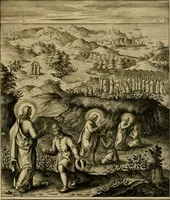 An illustration from Adnotationes et meditationes in Evangelia qvae in sacrosancto Missae sacrificio toto anno legvntur : cum Evangeliorvm concordantia historiae integritati sufficienti : accessit & index historiam ipsam euangelicam in ordinem temporis vitae Christi distribuens (1595)