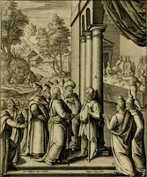 An illustration from Adnotationes et meditationes in Evangelia qvae in sacrosancto Missae sacrificio toto anno legvntur : cum Evangeliorvm concordantia historiae integritati sufficienti : accessit & index historiam ipsam euangelicam in ordinem temporis vitae Christi distribuens (1595)