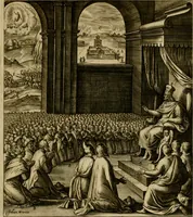 An illustration from Adnotationes et meditationes in Evangelia qvae in sacrosancto Missae sacrificio toto anno legvntur : cum Evangeliorvm concordantia historiae integritati sufficienti : accessit & index historiam ipsam euangelicam in ordinem temporis vitae Christi distribuens (1595)