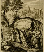 An illustration from Adnotationes et meditationes in Evangelia qvae in sacrosancto Missae sacrificio toto anno legvntur : cum Evangeliorvm concordantia historiae integritati sufficienti : accessit & index historiam ipsam euangelicam in ordinem temporis vitae Christi distribuens (1595)