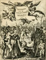 An illustration from Adr. vande Vennes Tafereel van de belacchende werelt : en des selfs geluckige eeuwe, goet rondt, met by-gevoegde raedsel-spreucken, aengevvesen in de boer-achtige eenvoudigheyt, op de haegsche kermis : verciert met konst-rijcke af-beeldingen (1635)