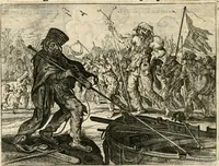 An illustration from Adr. vande Vennes Tafereel van de belacchende werelt : en des selfs geluckige eeuwe, goet rondt, met by-gevoegde raedsel-spreucken, aengevvesen in de boer-achtige eenvoudigheyt, op de haegsche kermis : verciert met konst-rijcke af-beeldingen (1635)