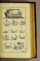 An illustration from Aeloude en hedendaegsche scheeps-bouw en bestier: : waer in wijtloopigh wert verhandelt de wijze van scheeps-timmeren, by Grieken en Romeynen: scheeps-oeffeningen, strijden, tucht, straffe, wetten, en gewoonten. Beneffens evenmatige grootheden van schepen onses tijts, ontleet in alle hare deelen: verschil van bouwen tusschen uitheemschen en onzen landaert, Indisch vaertuygh: galey-bouw: hedendaegsche scheeps-plichten: verrijckt met een reex verklaerde zee-mans spreeck-woorden en benamingen. Doorgaens mit vele kopere platen. (1671)