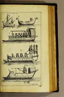 An illustration from Aeloude en hedendaegsche scheeps-bouw en bestier: : waer in wijtloopigh wert verhandelt de wijze van scheeps-timmeren, by Grieken en Romeynen: scheeps-oeffeningen, strijden, tucht, straffe, wetten, en gewoonten. Beneffens evenmatige grootheden van schepen onses tijts, ontleet in alle hare deelen: verschil van bouwen tusschen uitheemschen en onzen landaert, Indisch vaertuygh: galey-bouw: hedendaegsche scheeps-plichten: verrijckt met een reex verklaerde zee-mans spreeck-woorden en benamingen. Doorgaens mit vele kopere platen. (1671)