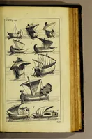 An illustration from Aeloude en hedendaegsche scheeps-bouw en bestier: : waer in wijtloopigh wert verhandelt de wijze van scheeps-timmeren, by Grieken en Romeynen: scheeps-oeffeningen, strijden, tucht, straffe, wetten, en gewoonten. Beneffens evenmatige grootheden van schepen onses tijts, ontleet in alle hare deelen: verschil van bouwen tusschen uitheemschen en onzen landaert, Indisch vaertuygh: galey-bouw: hedendaegsche scheeps-plichten: verrijckt met een reex verklaerde zee-mans spreeck-woorden en benamingen. Doorgaens mit vele kopere platen. (1671)