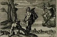 Picture 75 of 104 from Aereoplastes theo-sophicus, sive, Eicones mysticae : rarâ solertiâ, ac sagacitate singulari effictae eæq́[ue] æri incisæ : integram veræ theosophias rationem mirâ dexteritate adumbrantes : euolutione Latinâ ex Sacris Scripturis, sanctis patribus, philosophis, oratoribus, historicis ac poëtis tàm Græcis quàm Latinis Christianis iuxtà atq[ue]; gentibus nunc illuminatæ, ac bonorum bono editæ (1620), leaf 159