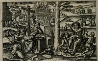 An illustration from Aereoplastes theo-sophicus, sive, Eicones mysticae : rarâ solertiâ, ac sagacitate singulari effictae eæq́[ue] æri incisæ : integram veræ theosophias rationem mirâ dexteritate adumbrantes : euolutione Latinâ ex Sacris Scripturis, sanctis patribus, philosophis, oratoribus, historicis ac poëtis tàm Græcis quàm Latinis Christianis iuxtà atq[ue]; gentibus nunc illuminatæ, ac bonorum bono editæ (1620)