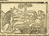 An illustration from Aesopi fabvlae cvm vvlgari interpretatione : et figuris nouissime omni cura, & diligentia emendatae (1557)