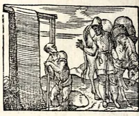 An illustration from Aesopi Phrygis Fabvlae : elegantissimis eiconibus ueras animalium species ad uiuum adumbrantes. Gabriae Graeci Fabellae XXXXIIII. Batrachomyomáchia Homeri, hoc est, Ranarum & murium pugna. Galeōmyomachía, hoc est, Felium & murium pugna, tragoedia graeca : haec omnia cum Latina interpretatione (1551)