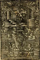 An illustration from Aesopi Phrygis vita et fabellae : cum latina interpretatione. Gabriae Graeci fabellae tres & quadraginta ex trimetris iambis, praeter ultima ex Scazonte, tetrastichis conclusae : cum latina interpretatione. Ex Aphthonii exercitametis de fabula : tum de formicis & cicadis graece & latine. De fabula ex imaginibus Philostrati graece & latine. Ex Hermogensis exercitametis de fabula Prisciano interprete. [Homeri batrachomyomachia, hoc est, Ranarum & murium pugna : Graece & Latine. De Ero & Leandro : Graece & Latine (1518)