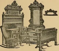 An illustration from A. H. Heilman and Co.'s ninth annual catalogue of cottage and ash walnut trimmed chamber furniture, Williamsport, Pa., March 1, 1880. (1880)