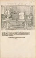 Picture 6 of 10 from Albertus Durerus Nurembergensis pictor huius aetatis celeberrimus, versus è Germanica lingua in Latinam, pictoribus, fabris aerariis ac lignariis, lapicidis, statuariis, & vniuersis demum qui circino, gnomone, libella, aut alioqui certa mensura opera sua examinant, propè necessarius, adeò exactè quatuor his suaru[m] Institutionum geometricarum libris, lineas, superficies & solida corpora tractauit, adhibitis designationibus ad eam rem accommodatissimis : denuo ad scripti exemplaris fidem omnia diligenter recognita, emendatius iam in lucem exeunt (1535), leaf 217