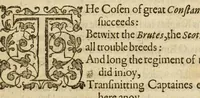 An illustration from Albions England : a continued historie of the same kingdome, from the originals of the first inhabitants thereof : with most the chiefe alterations and accidents theare hapning, vnto, and in the happie raigne of our now most gracious soueraigne, Queene Elizabeth : not barren in varietie of inuentiue and historicall intermixtures (1602)