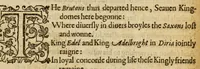 An illustration from Albions England : a continued historie of the same kingdome, from the originals of the first inhabitants thereof : with most the chiefe alterations and accidents theare hapning, vnto, and in the happie raigne of our now most gracious soueraigne, Queene Elizabeth : not barren in varietie of inuentiue and historicall intermixtures (1602)