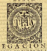 An illustration from Alegacion en derecho en fauor de los catedraticos de teologia, y canones de la Real Vniuersidad desta ciudad de los Reyes del Piru: : para que siendo preuendados en la Santa Iglesia Metropolitana della; deuan gozar enteramente de la renta de sus preuendas el tiempo que estuuiesen ausentes, y no assistieren en el coro, y oficios diuinos, por la ocupacion de sus carredas, como si realmente residiessen. Sin embargo dela duda que à puesto el señor Dean y Cabildo en esta sedevacante, en razon de que deuen ser multados en la tercera parte de las ausencias, y que para esto se les à de apuntar en el libro del quadrante. (1623)