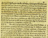 An illustration from Alegacion juridica, historico-politica, en defensa de la jurisdicion real, : y ilustracion de la provision de 20. de febrero del año passado 1684. despachada por el gouierno superior, y reducida a ordenança en el tom. I. fol. 311. Sobre que en recebir los corregidores de este reyno informaciones secretas de oficio, ò a instancia de parte, en orden a aueriguar como obseruan los curas, y dotrineros las disposiciones canonicas, synodales, cedulas, y ordenanças de Su Magestad, que tratan de las obenciones que deuen lleuar a los Indios a fin solo de dar cuenta con ellas a sus prelados, y al gouierno superior de estos reynos para que lo remedien, no se contrauiene en cosa alguna a la inmunidad de la iglesia. Escrita de orden del excel.mo senor duque de la Palata, virrey destos reynos (1685)