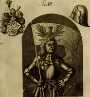An illustration from Allgemeine Geschichte Würtenbergs und dessen angränzender Gebiethe und Gegenden, nach den merkwürdigsten Veränderungen in Staats-Kirchen und Burgerlichen Wesen : Alles mit nöthigen Documenten bewiesen und mit vielen Kupfern gezieret (1764)