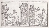 An illustration from Ambrosii Novidii Fracci Ferentinatis Sacrorum fastorum libri XII : cum romanis consuetudinibus per totum annũ, suisq[ue] causis, ac stellis, et numinũ nostrorum introductionibus : adhibitis XII. mensibvs, XII. apost. tutelis, rebus gestis, necnõ figuris, ac fabulis ad rẽ faciẽtibus, à suis tenebris ad lucẽ, idest Christum, reductis : opus sane sic post natalẽ domini à nullo antea scriptum aut editum (1547)