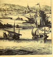 An illustration from America: being an accurate description of the Nevv VVorld; : containing the original of the inhabitants; the remarkable voyages thither: the conquest of the vast empires of Mexico and Peru, their ancient and later vvars. With their several plantations, many, and rich islands; their cities, fortresses, towns, temples, mountains, and rivers: their habits, customs, manners, and religions; their peculiar plants, beasts, birds, and serpents. (1670)
