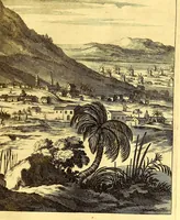 An illustration from America: being an accurate description of the Nevv VVorld; : containing the original of the inhabitants; the remarkable voyages thither: the conquest of the vast empires of Mexico and Peru, their ancient and later vvars. With their several plantations, many, and rich islands; their cities, fortresses, towns, temples, mountains, and rivers: their habits, customs, manners, and religions; their peculiar plants, beasts, birds, and serpents. (1670)