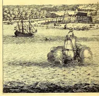 An illustration from America: being an accurate description of the Nevv VVorld; : containing the original of the inhabitants; the remarkable voyages thither: the conquest of the vast empires of Mexico and Peru, their ancient and later vvars. With their several plantations, many, and rich islands; their cities, fortresses, towns, temples, mountains, and rivers: their habits, customs, manners, and religions; their peculiar plants, beasts, birds, and serpents. (1670)