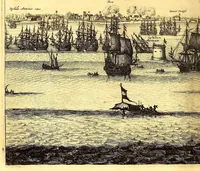 An illustration from America: being an accurate description of the Nevv VVorld; : containing the original of the inhabitants; the remarkable voyages thither: the conquest of the vast empires of Mexico and Peru, their ancient and later vvars. With their several plantations, many, and rich islands; their cities, fortresses, towns, temples, mountains, and rivers: their habits, customs, manners, and religions; their peculiar plants, beasts, birds, and serpents. (1670)