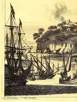 An illustration from America: being an accurate description of the Nevv VVorld; : containing the original of the inhabitants; the remarkable voyages thither: the conquest of the vast empires of Mexico and Peru, their ancient and later vvars. With their several plantations, many, and rich islands; their cities, fortresses, towns, temples, mountains, and rivers: their habits, customs, manners, and religions; their peculiar plants, beasts, birds, and serpents. (1670)
