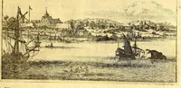 An illustration from America: being the latest, and most accurate description of the Nevv VVorld; : containing the original of the inhabitants, and the remarkable voyages thither. The conquest of the vast empires of Mexico and Peru, and other large provinces and territories, with the several European plantations in those parts. Also their cities, fortresses, towns, temples, mountains, and rivers. Their habits, customs, manners, and religions. Their plants, beasts, birds, and serpents. With an appendix, containing, besides several other considerable additions, a brief survey of what hath been discover'd of the unknown South-Land and the Arctick region. (1671)
