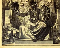An illustration from America: being the latest, and most accurate description of the Nevv VVorld; : containing the original of the inhabitants, and the remarkable voyages thither. The conquest of the vast empires of Mexico and Peru, and other large provinces and territories, with the several European plantations in those parts. Also their cities, fortresses, towns, temples, mountains, and rivers. Their habits, customs, manners, and religions. Their plants, beasts, birds, and serpents. With an appendix, containing, besides several other considerable additions, a brief survey of what hath been discover'd of the unknown South-Land and the Arctick region. (1671)