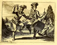 An illustration from America: being the latest, and most accurate description of the Nevv VVorld; : containing the original of the inhabitants, and the remarkable voyages thither. The conquest of the vast empires of Mexico and Peru, and other large provinces and territories, with the several European plantations in those parts. Also their cities, fortresses, towns, temples, mountains, and rivers. Their habits, customs, manners, and religions. Their plants, beasts, birds, and serpents. With an appendix, containing, besides several other considerable additions, a brief survey of what hath been discover'd of the unknown South-Land and the Arctick region. (1671)