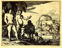 An illustration from America: being the latest, and most accurate description of the Nevv VVorld; : containing the original of the inhabitants, and the remarkable voyages thither. The conquest of the vast empires of Mexico and Peru, and other large provinces and territories, with the several European plantations in those parts. Also their cities, fortresses, towns, temples, mountains, and rivers. Their habits, customs, manners, and religions. Their plants, beasts, birds, and serpents. With an appendix, containing, besides several other considerable additions, a brief survey of what hath been discover'd of the unknown South-Land and the Arctick region. (1671)