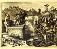 Picture 9 of 69 from America: being the latest, and most accurate description of the Nevv VVorld; : containing the original of the inhabitants, and the remarkable voyages thither. The conquest of the vast empires of Mexico and Peru, and other large provinces and territories, with the several European plantations in those parts. Also their cities, fortresses, towns, temples, mountains, and rivers. Their habits, customs, manners, and religions. Their plants, beasts, birds, and serpents. With an appendix, containing, besides several other considerable additions, a brief survey of what hath been discover'd of the unknown South-Land and the Arctick region. (1671), leaf 100