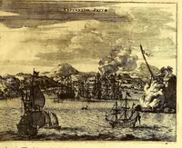 Picture 43 of 69 from America: being the latest, and most accurate description of the Nevv VVorld; : containing the original of the inhabitants, and the remarkable voyages thither. The conquest of the vast empires of Mexico and Peru, and other large provinces and territories, with the several European plantations in those parts. Also their cities, fortresses, towns, temples, mountains, and rivers. Their habits, customs, manners, and religions. Their plants, beasts, birds, and serpents. With an appendix, containing, besides several other considerable additions, a brief survey of what hath been discover'd of the unknown South-Land and the Arctick region. (1671), leaf 555