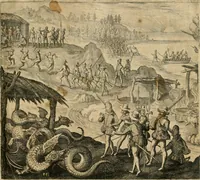An illustration from America, das ist, Erfindung vnd Offenbahrung der Newen Welt : deroselbigen Völcker, Gestalt, Sitten, Gebräuch, Policey vnd Gottesdienst (1617)