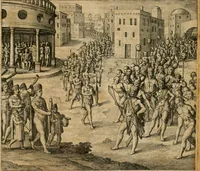 Picture 127 of 135 from America, das ist, Erfindung vnd Offenbahrung der Newen Welt : deroselbigen Völcker, Gestalt, Sitten, Gebräuch, Policey vnd Gottesdienst (1617), leaf 340