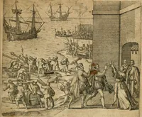 Picture 28 of 135 from America, das ist, Erfindung vnd Offenbahrung der Newen Welt : deroselbigen Völcker, Gestalt, Sitten, Gebräuch, Policey vnd Gottesdienst (1617), leaf 66
