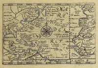 An illustration from Americae achter Theil, : darinnen erstlich beschrieben wird das mächtige vnd goldtreiche Königreich Guiana, zu norden dess grossen Flusses Orenoke. Endecket vnd beschrieben durch Herrn Walter Rhaleg, Rittern, vnd Hauptmann königlicher Mayestat in Engelland Leibsquardi. Zum andern, eine Reyse Herrn Thomas Candisch, Admirals, welcher im Jahr 1586. das Meer bey 13000. Englisher Meylen besegelt vnd anno 1588. wieder zu Hauss angelangt. Vnd dann drey sonderbare Reysen Herrn Frantzen Drakens, Ritters, so er in Jahren 1577. 1585. vnd 1595. vollbracht vnd was seine verrichtungen gewest. (1624)