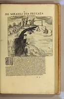 An illustration from Americae nona & postrema pars. : Qua de ratione elementorum: De novi orbis natura: de huius incolarum superstitiosis cultibus: deq[ue] forma politicae ac Republ. ipsorum copiosè pertractatur: catalogo regum Mexicanorum omnium, à primo usq[ue] ad vltimum Motec̦umam II. addito: cui etiam ritus eorum coronationis, ac sepulturae annectitur, cum enumeratione bellorum, quae mutuò Indi gesserunt. His accessit designatio illius navigationis, quam 5. naues Hollandicae anno 1598. per Fretum Magellanum in Moluccanas insulas tentarunt: quomodo nimirum oborta tempestate capitaneus Sebalt de Weert à caeteris nauibus dispulsus, postquam plurimis mensibus in freto infinitis aerumnis miserè iactatus fuisset, tandem infectare post biennium An[no] 1600. domum reuersus sit. Addita est tertio nauigatio recens, quam 4. nauium praefectus Olevier à Noort proximè suscepit: qui Freto Magellanico classe transmisso, triennij spatio vniuersum terrae orbem seu globum mira navigationis forte obiuit: annexis illis, quae in itinere isto singularia ac memorabiliora notata sunt. (1602)