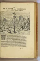 An illustration from Americae nona & postrema pars. : Qua de ratione elementorum: De novi orbis natura: de huius incolarum superstitiosis cultibus: deq[ue] forma politicae ac Republ. ipsorum copiosè pertractatur: catalogo regum Mexicanorum omnium, à primo usq[ue] ad vltimum Motec̦umam II. addito: cui etiam ritus eorum coronationis, ac sepulturae annectitur, cum enumeratione bellorum, quae mutuò Indi gesserunt. His accessit designatio illius navigationis, quam 5. naues Hollandicae anno 1598. per Fretum Magellanum in Moluccanas insulas tentarunt: quomodo nimirum oborta tempestate capitaneus Sebalt de Weert à caeteris nauibus dispulsus, postquam plurimis mensibus in freto infinitis aerumnis miserè iactatus fuisset, tandem infectare post biennium An[no] 1600. domum reuersus sit. Addita est tertio nauigatio recens, quam 4. nauium praefectus Olevier à Noort proximè suscepit: qui Freto Magellanico classe transmisso, triennij spatio vniuersum terrae orbem seu globum mira navigationis forte obiuit: annexis illis, quae in itinere isto singularia ac memorabiliora notata sunt. (1602)