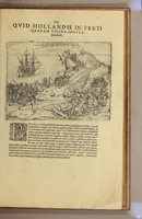 An illustration from Americae nona & postrema pars. : Qua de ratione elementorum: De novi orbis natura: de huius incolarum superstitiosis cultibus: deq[ue] forma politicae ac Republ. ipsorum copiosè pertractatur: catalogo regum Mexicanorum omnium, à primo usq[ue] ad vltimum Motec̦umam II. addito: cui etiam ritus eorum coronationis, ac sepulturae annectitur, cum enumeratione bellorum, quae mutuò Indi gesserunt. His accessit designatio illius navigationis, quam 5. naues Hollandicae anno 1598. per Fretum Magellanum in Moluccanas insulas tentarunt: quomodo nimirum oborta tempestate capitaneus Sebalt de Weert à caeteris nauibus dispulsus, postquam plurimis mensibus in freto infinitis aerumnis miserè iactatus fuisset, tandem infectare post biennium An[no] 1600. domum reuersus sit. Addita est tertio nauigatio recens, quam 4. nauium praefectus Olevier à Noort proximè suscepit: qui Freto Magellanico classe transmisso, triennij spatio vniuersum terrae orbem seu globum mira navigationis forte obiuit: annexis illis, quae in itinere isto singularia ac memorabiliora notata sunt. (1602)